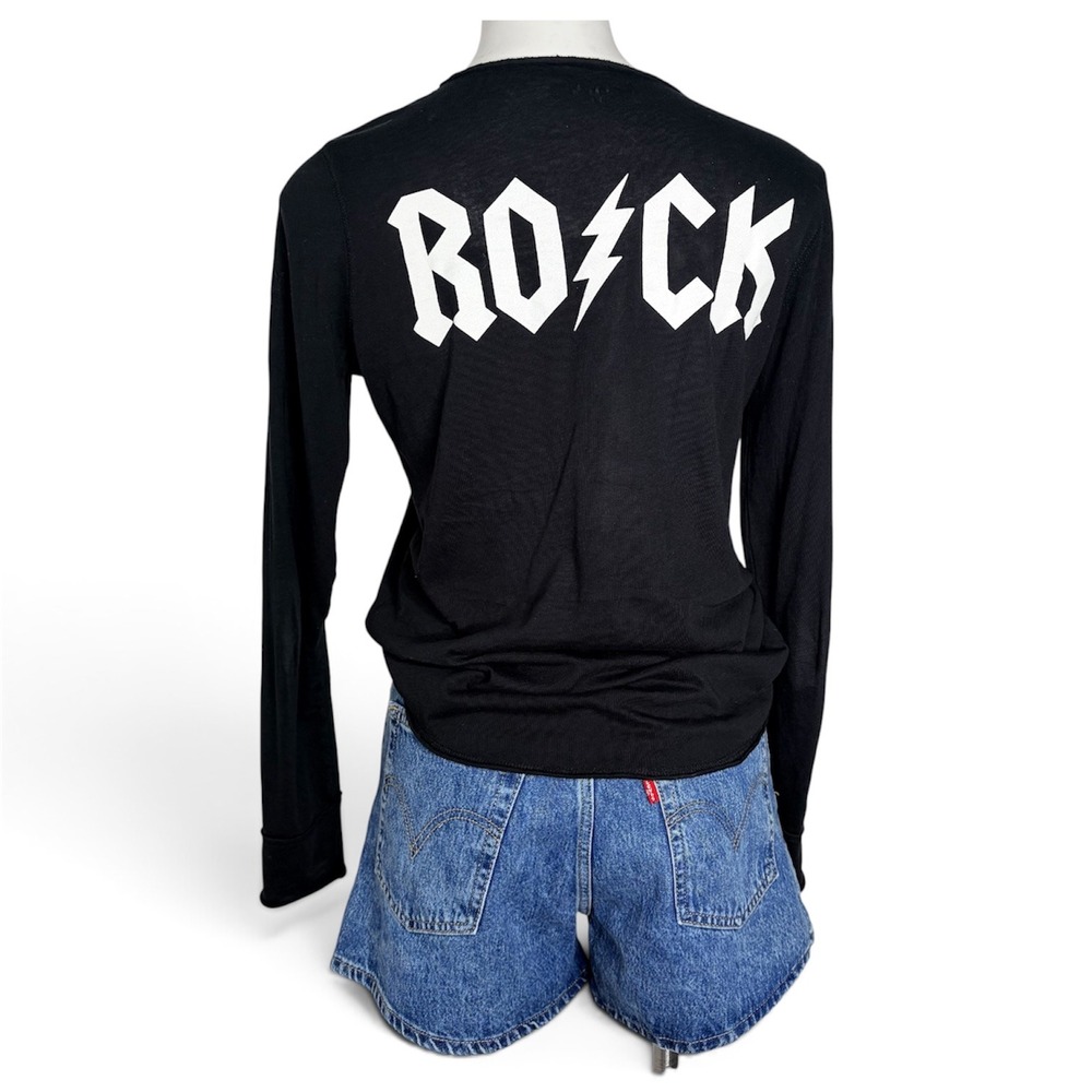 Zadig & Voltaire Henley Top Women M Black Cotton Rock Graphic